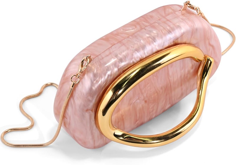 NEWROGENG Clutch Purses for Women Formal, PU Leather/Marble Acrylic Evening Bags with Chain, Trendy Metal Handle Purses 2025 - Image 2